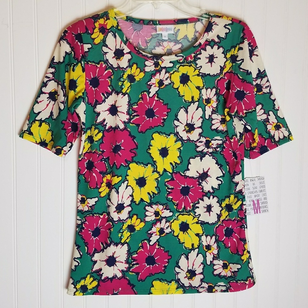 LuLaRoe Gigi Teal Floral Daisy Shirt Medium NWT